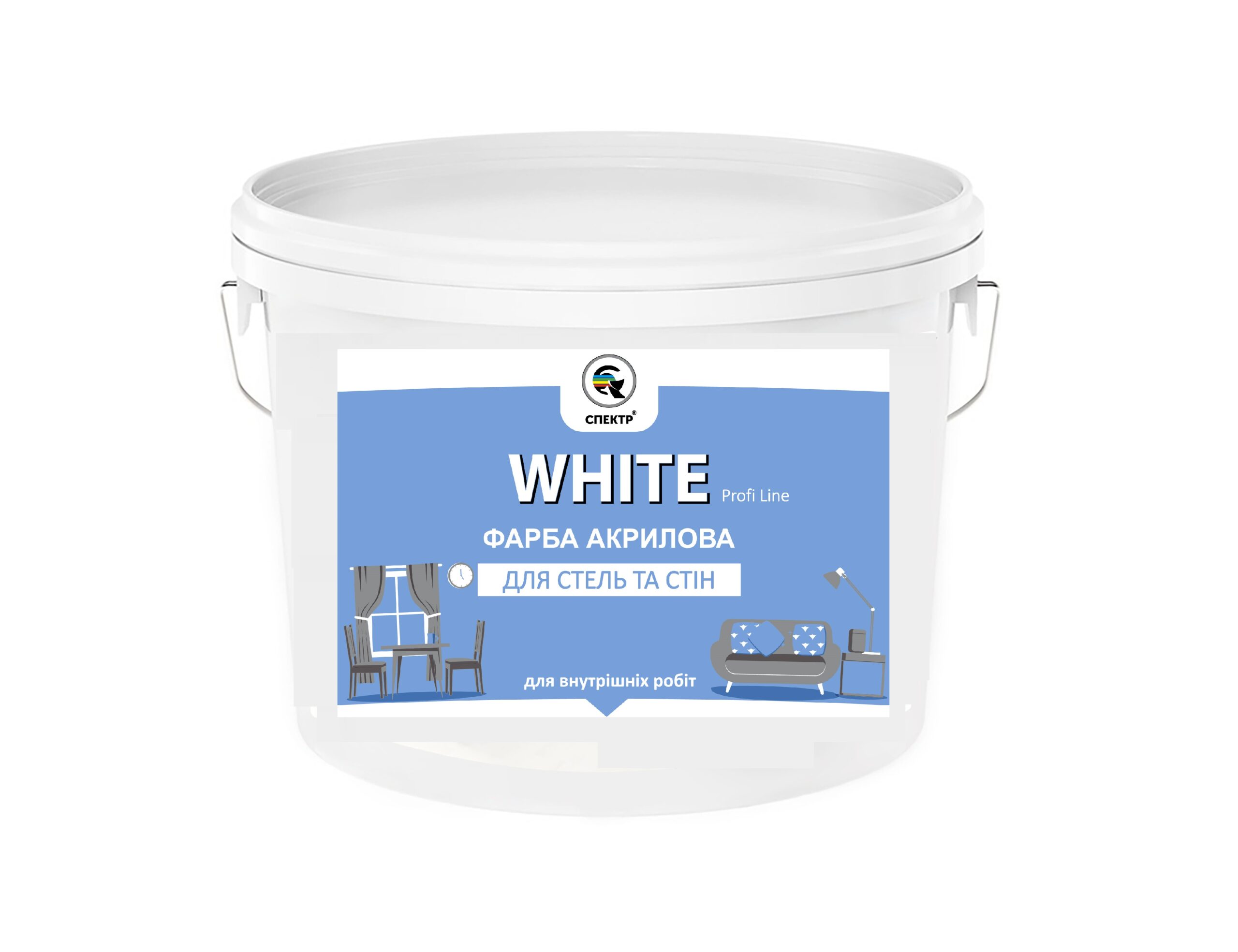 Фарба ІНТЕР’ЄРНА для стель та стін PROFI LINE, акрилова, латексна, мат білий, 14кг СПЕКТР